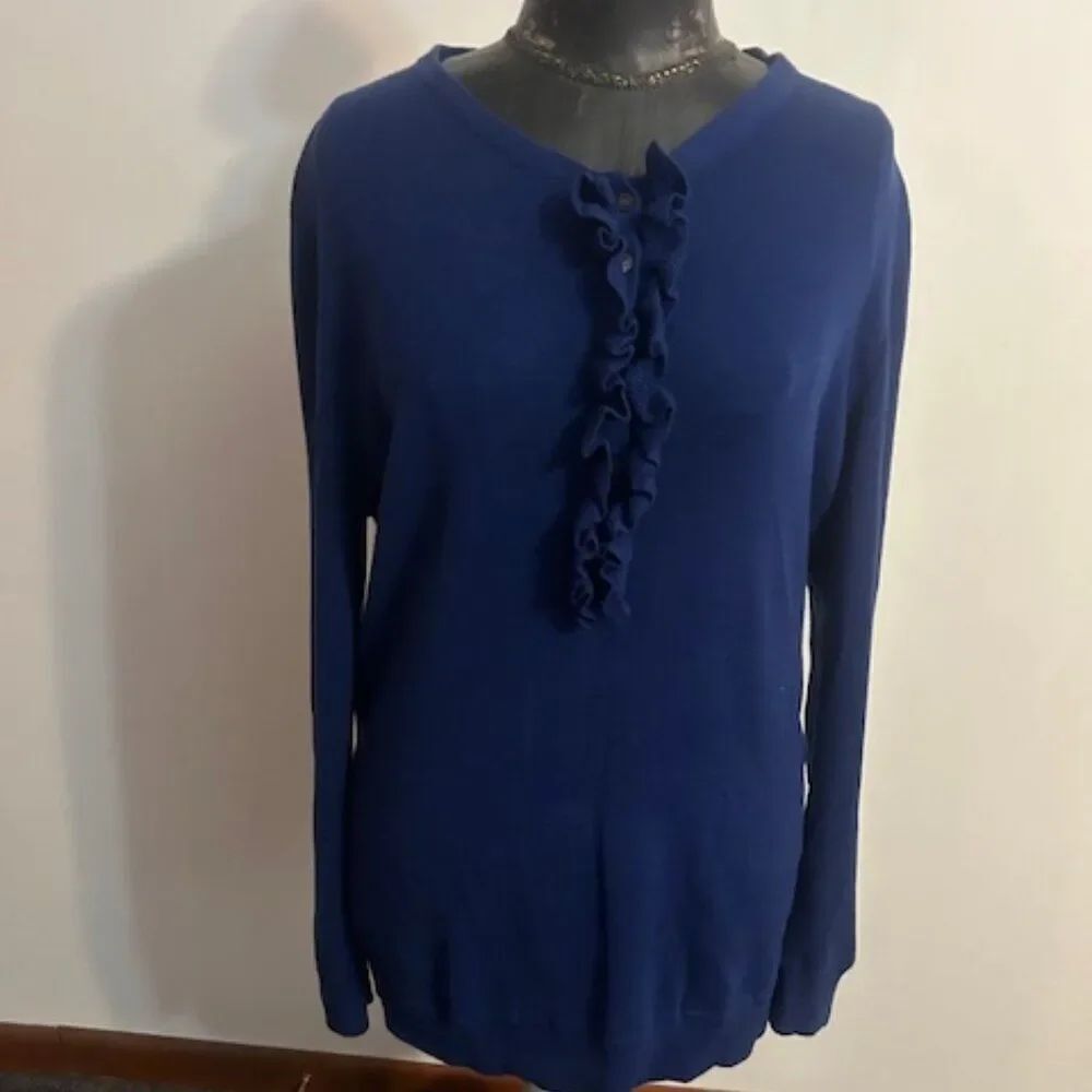 GAP Blue ruffle button front sweater, size L